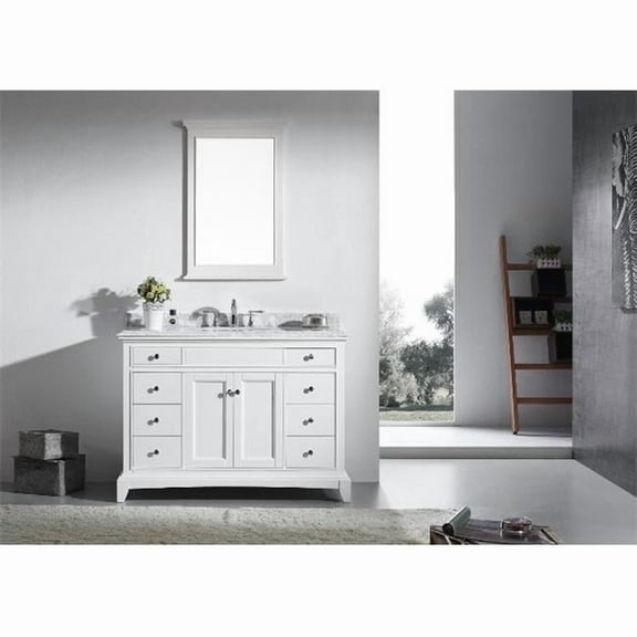Elite Stamford 48 Inch White Solid Wood Bathroom Vanity Set with Double OG White Carrera Marble Top & White Undermount Porcelain Sink