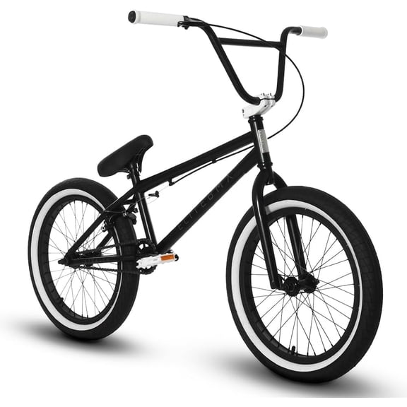 Elite BMX Bicycle 20” Freestyle Bike - Stealth Black White Ideal for Ages 7 to 18 Years