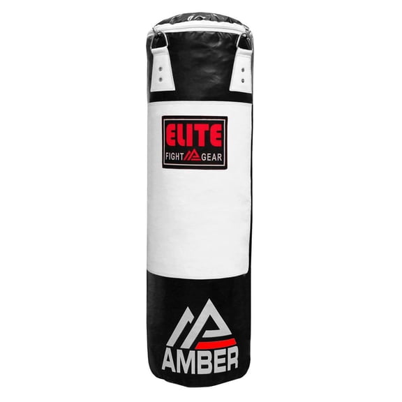 Elite Strikeforce Heavybag 70 lb for Boxing, Kickboxing, MMA, Muay Thai ToughTek Leather, Triple Stitched, Sand Weighted, D-Ring, Chains & Swivel, Unfilled, Monochrome