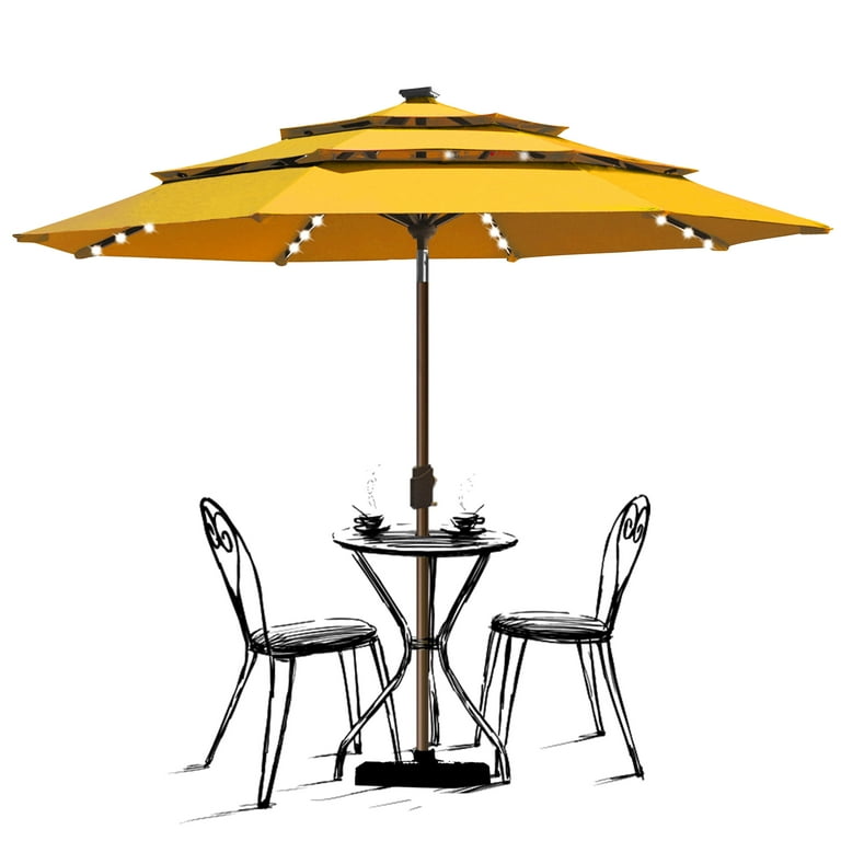 Elite Sunbrella 9ft Solar Powered LED Market Umbrella, 3 Tiers 