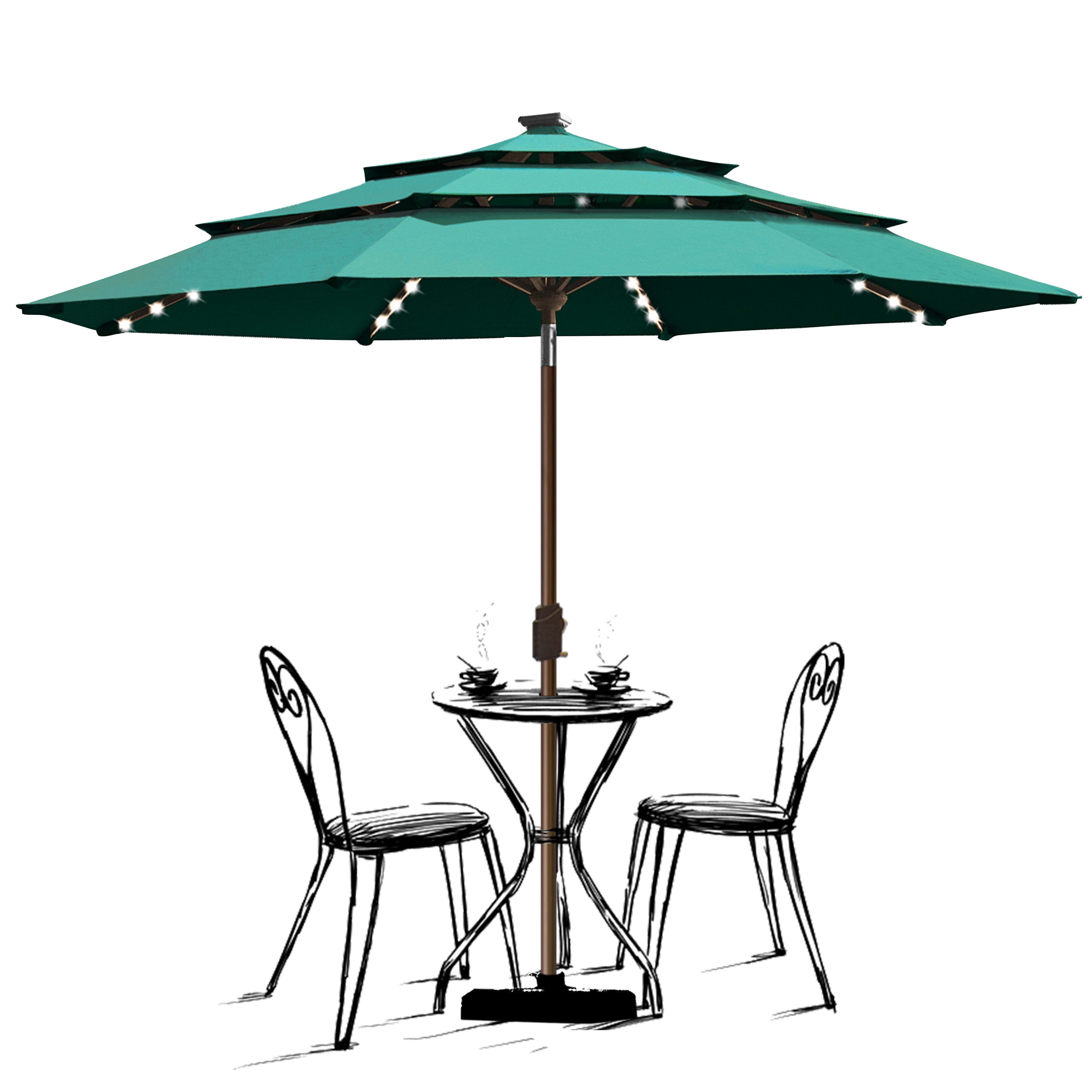 EliteShade Sunbrella Solar 9ft 3 Tiers Market Umbrella with 80 LED ...