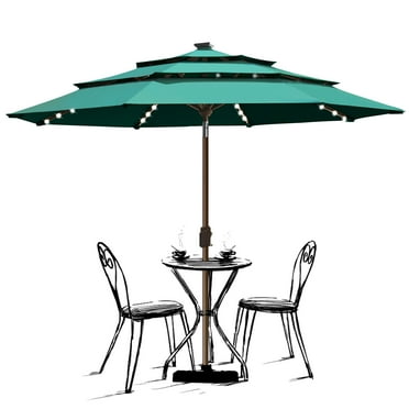 EliteShade Sunbrella Solar 9ft 3 Tiers Market Umbrella with 80 LED Lights Patio Umbrellas Outdoor Table with Ventilation and 5 Years Non-Fading Top, Teal