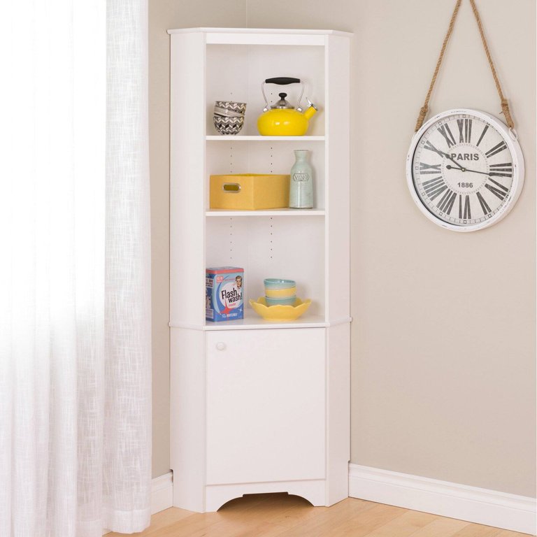 Prepac Elite Tall 1-Door Corner Storage Cabinet, White