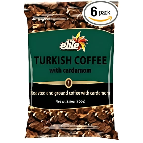 Elite Turkish Coffee With Cardamom Roasted And Ground 3.5 Oz. Pk Of 6.