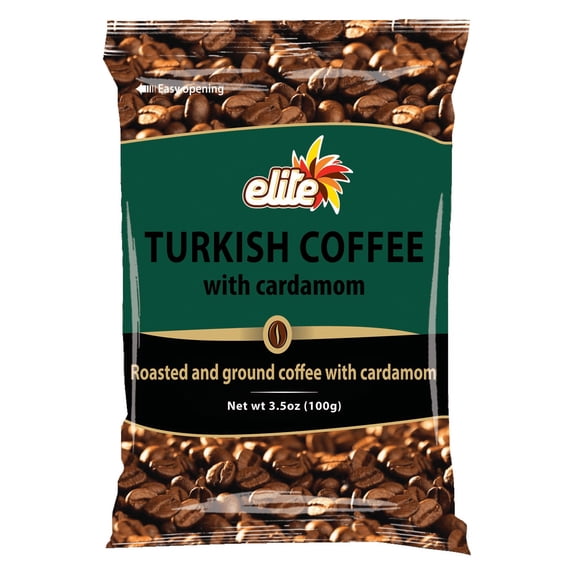 Elite Turkish Roasted Ground Coffee with Cardamom, 3.5 oz Bag