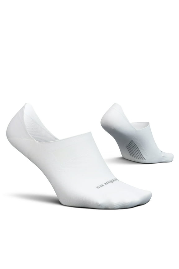 Feetures Elite Ultra Light Invisible Socks - Anti-Slip Sport Sock Liner with Targeted Compression - White, L (1 Pair)