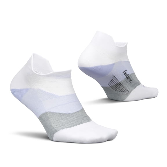 Feetures Elite Ultra Light Cushion Ankle Socks - Sport Sock with Targeted Compression - White Lilatech, S (1 Pair)