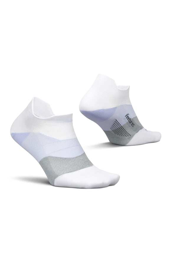 Feetures Elite Ultra Light Cushion Ankle Socks - Sport Sock with Targeted Compression - White Lilatech, S (1 Pair)