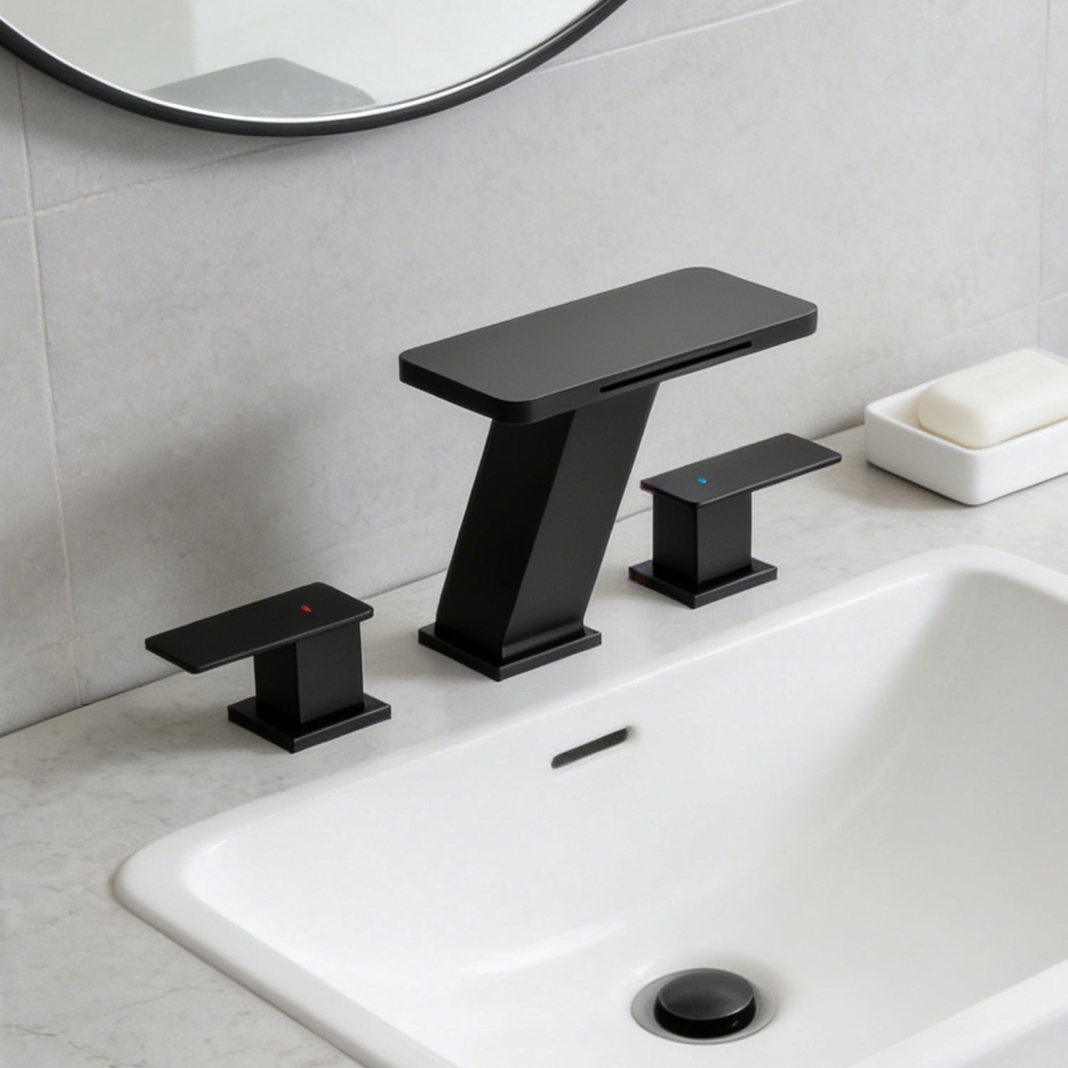 Inster Elite Waterfall 8 in. Widespread 2-Handle Bathroom Faucet with Pop-up Drain, Matte Black