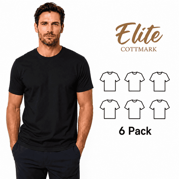 Elite by Cottmark Men’s Crew Neck Premium Soft T-Shirt, Black, Size 4XL, 6-Pack