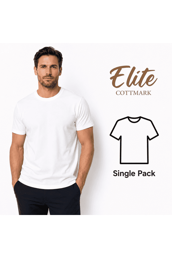 Elite by Cottmark Men’s Crew Neck Premium Soft T-Shirt, White, Size L, 1-Pack