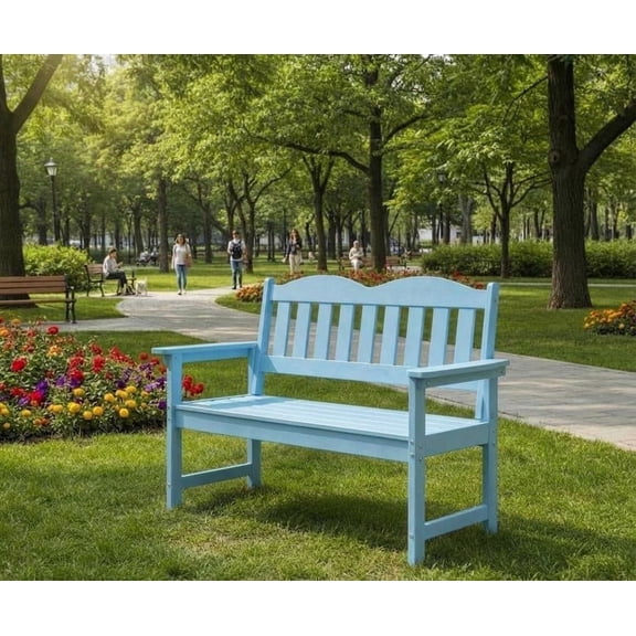 EliteEdge 2-Person Outdoor Patio Bench, Heavy Duty 810 LBS Capacity Weather-Resistant Chair, Slatted Seating for Garden, Backyard, Deck and Porch,Light Blue