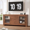 thumbnail image 1 of EliteEdge 54.4" Kitchen Buffet Sideboard Cabinet, Accent Storage Cabinet with 2 Frosted Glass Doors & 3 Drawers, Coffee Bar Table, TV Stand for Living Room, Dining Room, Entryway,Walnut, 1 of 6