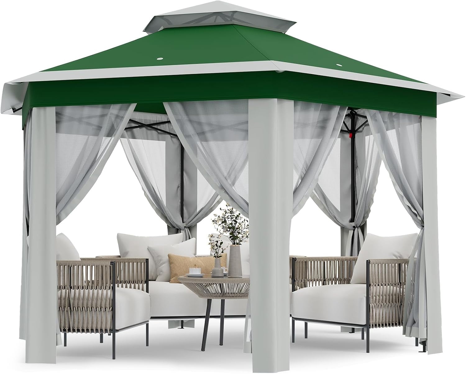 EliteEdge Pop Up Gazebo 13x13ft, Hexagonal Outdoor Canopy Shelter, Instant Patio Gazebo Tent with Mesh Netting and Strong Steel Frame for Patio Backyard Garden Wedding Party