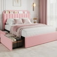 thumbnail image 1 of EliteEdge Queen Upholstered Bed Frame with Storage Headboard & 2 Drawers, Boucle Fabric Platform Bed with Bookcase, No Box Spring Needed, Easy Assembly, Pink, 1 of 6