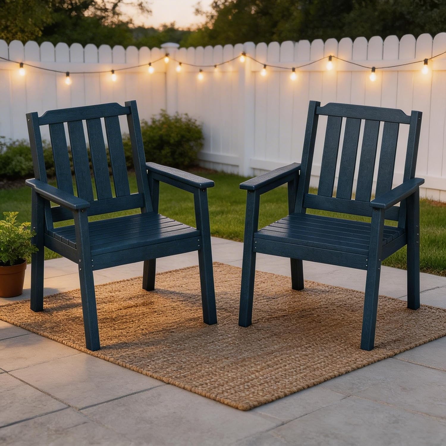 EliteEdge Set of 2 23.9" Wide HDPE Patio Dining Chairs, 650LBS Capacity All-Weather Armchairs with Slatted Seat, Heavy Duty Modern for Garden, Poolside, Deck,Blue