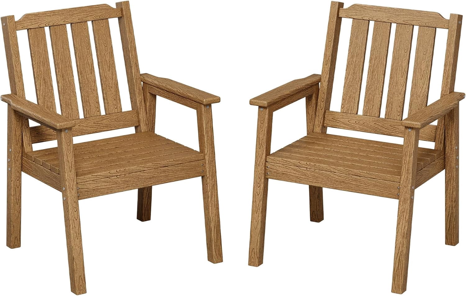 EliteEdge Set of 2 23.9" Wide HDPE Patio Dining Chairs, 650LBS Capacity All-Weather Armchairs with Slatted Seat, Heavy Duty Modern for Garden, Poolside, Deck,Brown
