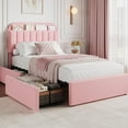 thumbnail image 1 of EliteEdge Twin Upholstered Bed Frame with Storage Headboard & 2 Drawers, Boucle Fabric Platform Bed with Bookcase, No Box Spring Needed, Easy Assembly, Pink, 1 of 6