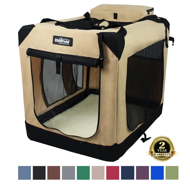 View of EliteField 3-Door Folding Soft Dog Crate with Carrying Bag and Fleece ...