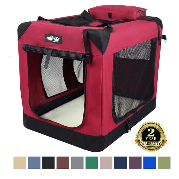 EliteField 3-Door Folding Soft Dog Crate with Carrying Bag and Fleece Bed (2 Year Warranty), Indoor & Outdoor Pet Home