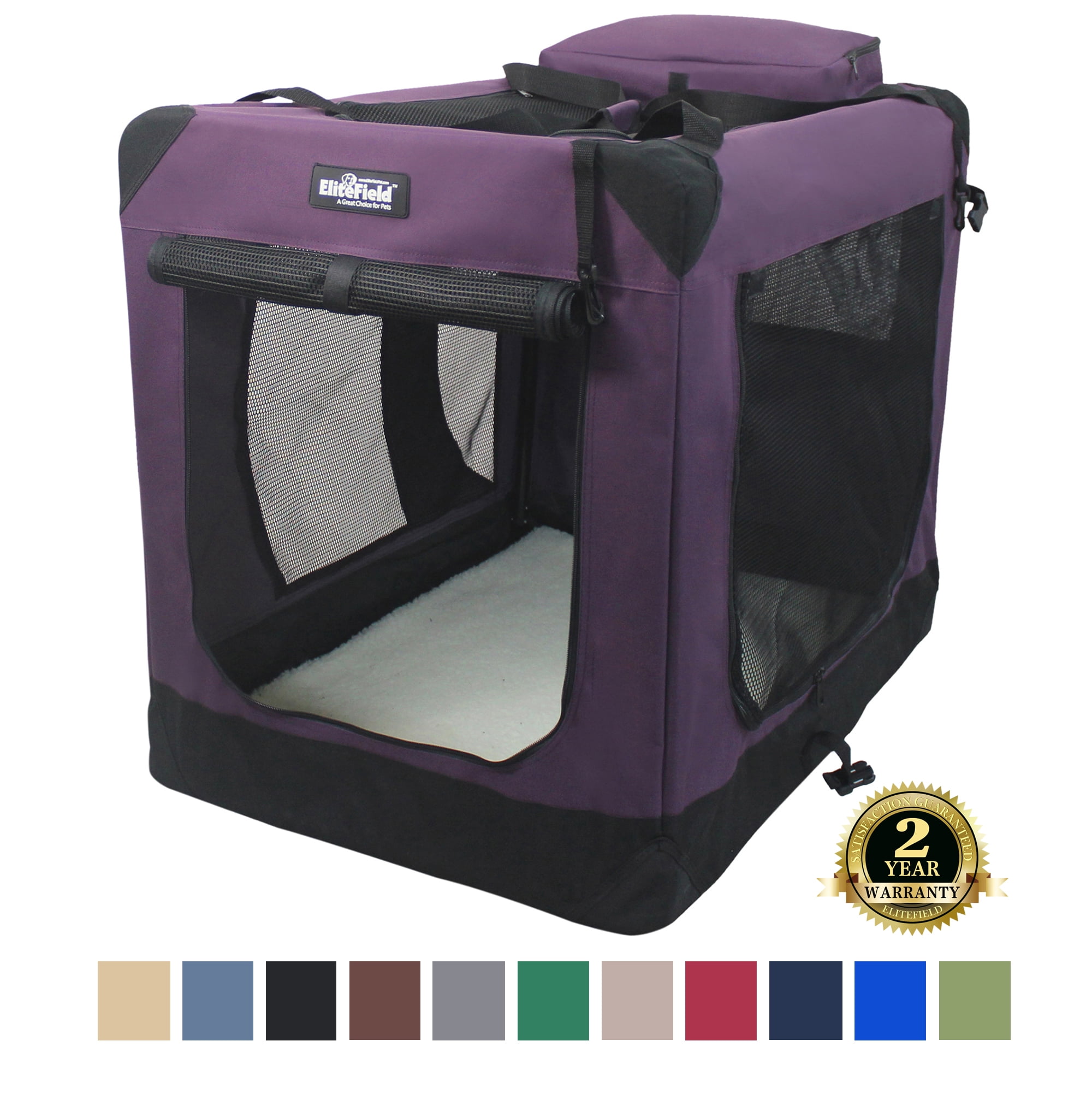 EliteField 3 Door Folding Soft Dog Crate with Carrying Bag and Fleece Bed 2 Year Warranty Indoor Outdoor Pet Home