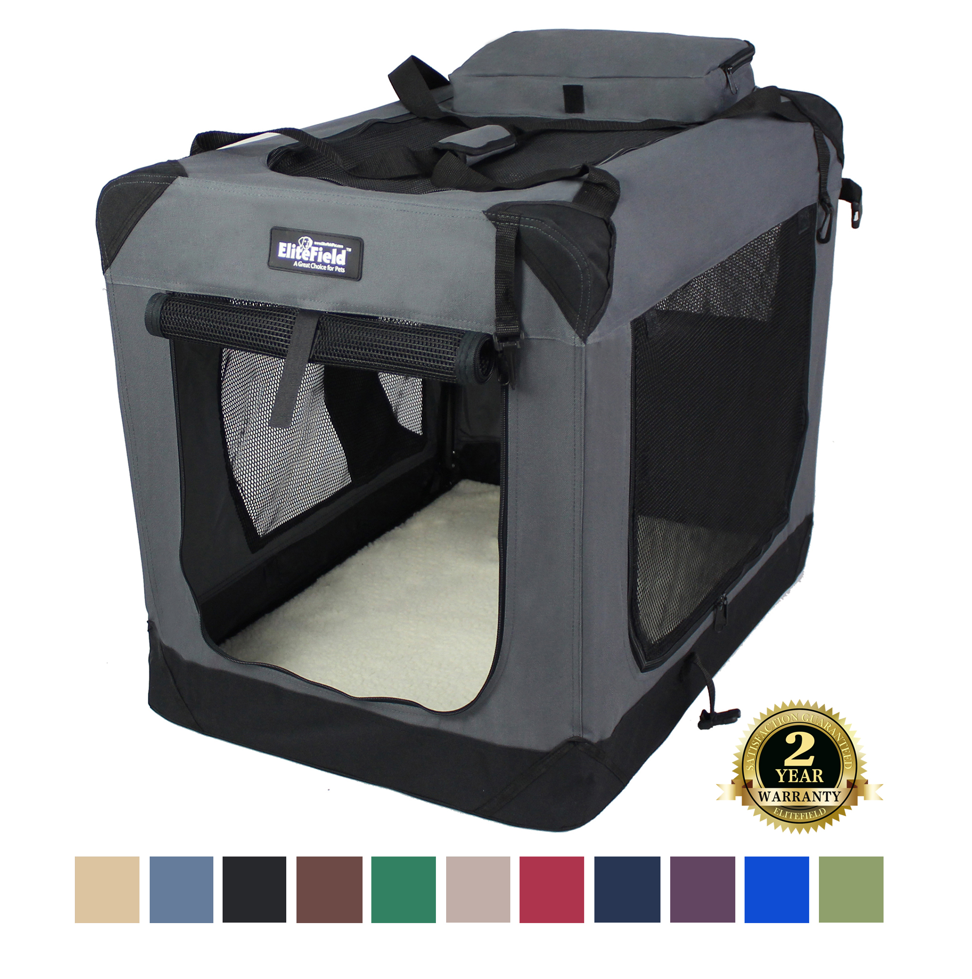 EliteField 3 Door Folding Soft Dog Crate with Carrying Bag and Fleece Bed 2 Year Warranty Indoor Outdoor Pet Home Walmart