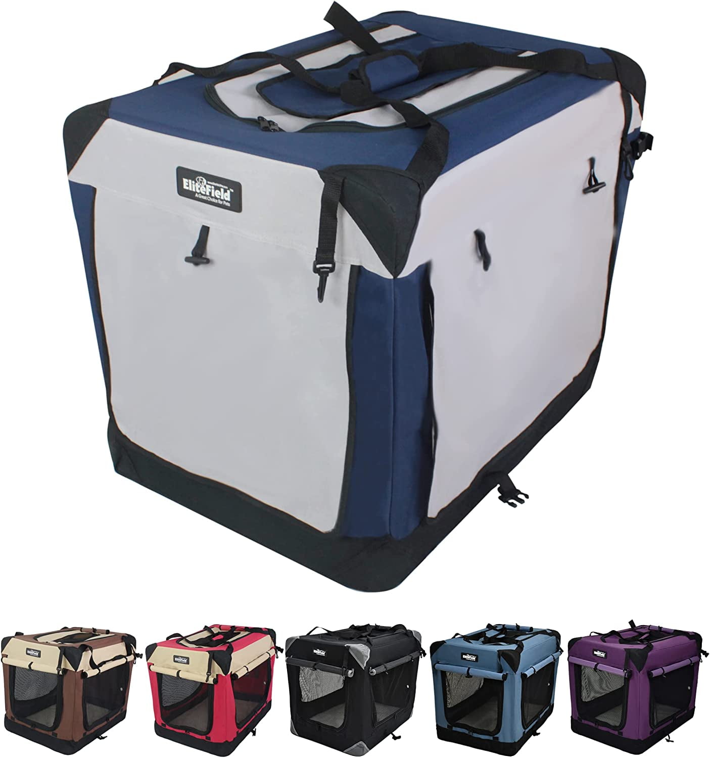 EliteField 4 Door Folding Soft Dog Crate with Curtains Carrying Bag