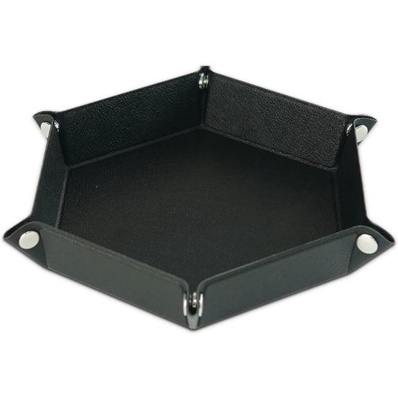 EliteGadget Desk Organizer for Table, Night Stand, Desk, Workplace - PU Leather Hexagon Shaped Organizer Store Keys, Money, Pens, Glasses, Jewelries, and Accessories (Black, 6.5 Inch)