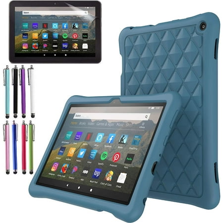 EliteGadget Silicone Case for Amazon Fire HD 8 / Fire HD 8 Plus (12th Generation, 2024/2022 Released) - Lightweight Diamond Grid Protective Silicone Cover Case + 1 Stylus and 1 Screen Protector