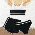 thumbnail image 1 of EliteGoogv 3 Piece Girls Sport Bikini Set Contrast Crop Top With Swim Shorts And High Cut Bottom Bathing Suit For Kids Beach Pool Summer Activities,Black,9Y, 1 of 6