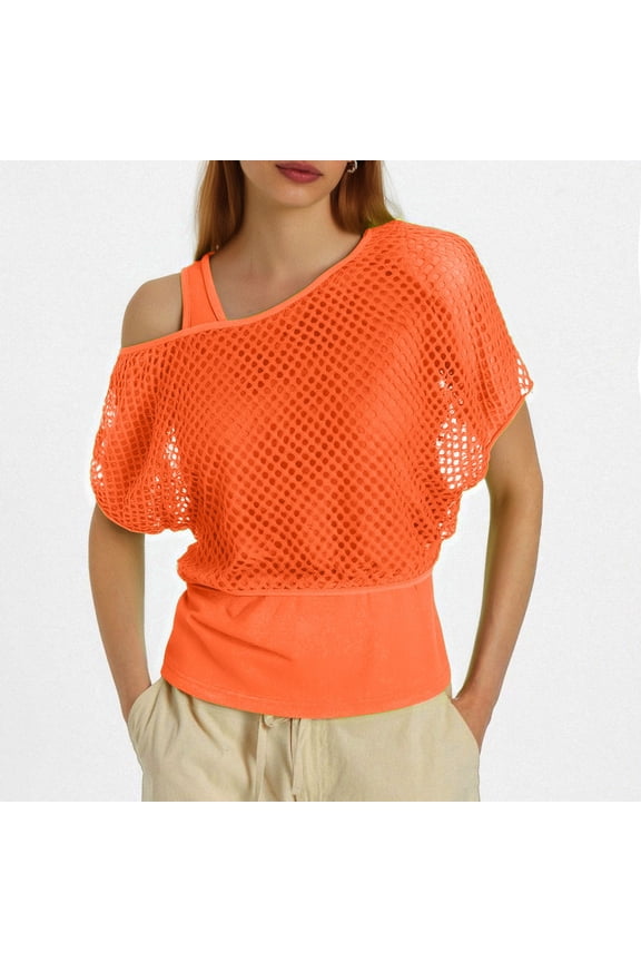 80s Neon Shirts for Women, Fishnet Top, Casual Neon Clothes, Off-Shoulder T-Shirt, Suitable for Masquerade Disco Party