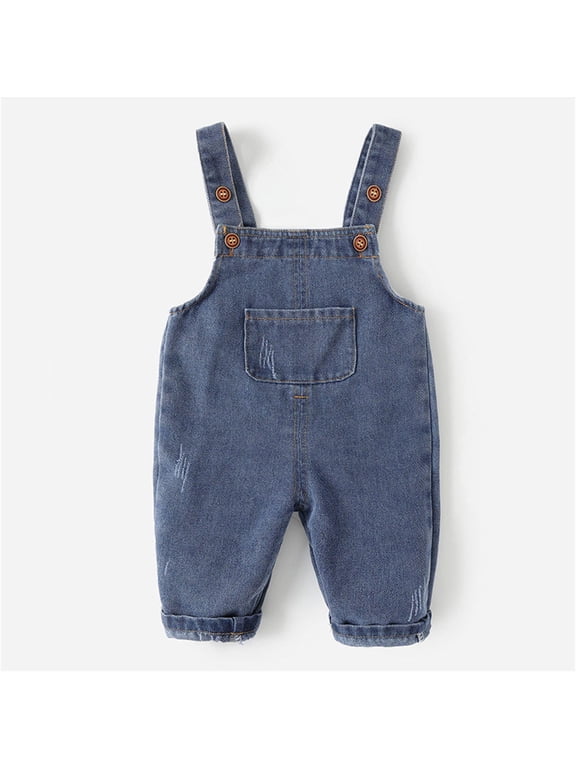 Baby Denim Overalls Adjustable Strap Soft Bib Pants For Infant Boys Spring Autumn Casual Suspender Trousers Blue 6-12 Months