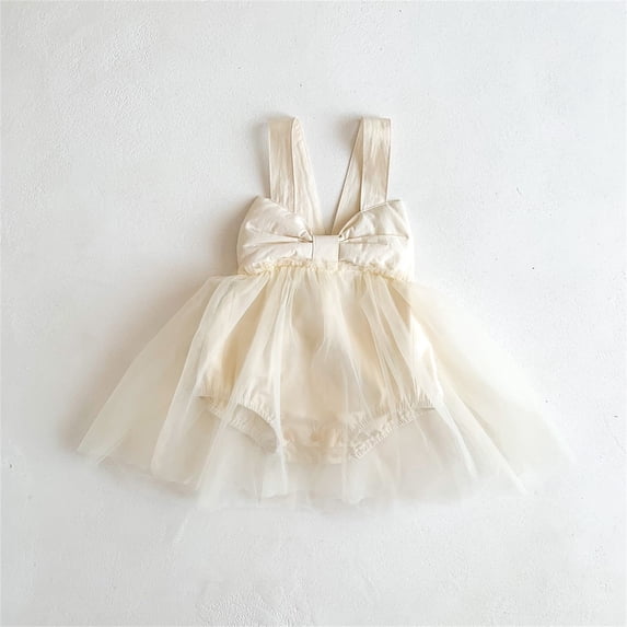 EliteGoogv Baby Girls Spaghetti Strap Tulle Romper Dress Big Bow Back Fluffy Ruffled Layer Outfit Newborn Photo Shoot Birthday Celebration Gown,A,66