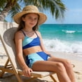 thumbnail image 1 of EliteGoogv Big Girls Two Pieces Swimsuits s Spaghetti Straps Bikini Sets Color Block Stretchy Bathing Suit Vacation Swimsuit Swimwear For Girls,Blue,9-10Y, 1 of 5