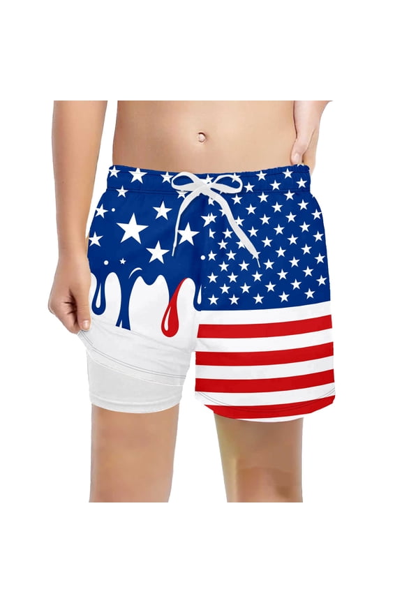 Boys 4th of July Swim Trunks Relax Fit Patriotic Ice Print Swim Shorts Swim Bottom Summer Beachwear Kids Outfit 250th Independence Day 13-14 Years