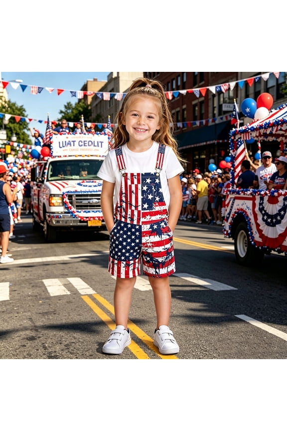 Boys 4th of July Suspender Pants Adjustable Strap Patriotic Flag Graphic Casual Trousers Kids Bottom 250th Independence Day 10-11 Years