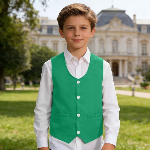 EliteGoogv Boys Classic Formal Suit Vest Solid Stylish Waistcoat Top Kids Stage Performance Speech Hosting Wedding Pageant Birthday Ceremony Full Fashion Apparel,Green,130