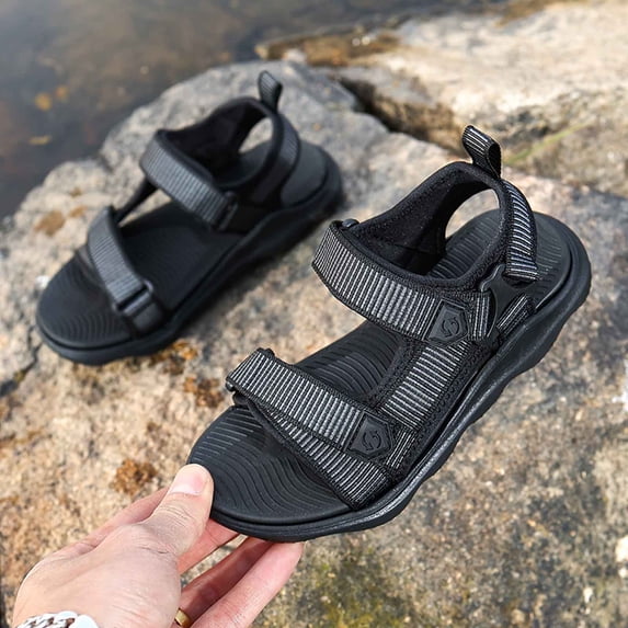 EliteGoogv Boys Open Toe Sandals Adjustable Strap Summer Shoes For Kids Outdoor Casual Walking Footwear Grey US:13.5