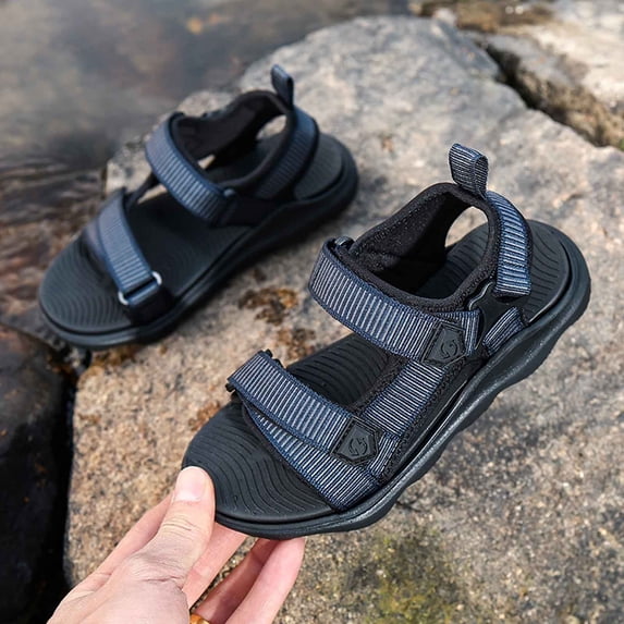 EliteGoogv Boys Open Toe Sandals Adjustable Strap Summer Shoes For Kids Outdoor Casual Walking Footwear Navy US:2.5