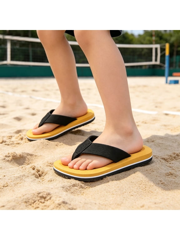 Boys Sandals Thong Style On Non Cushioned EVA Sole Open Toe Summer Beach Slippers For Kids Pool Water Shoes Yellow US:12
