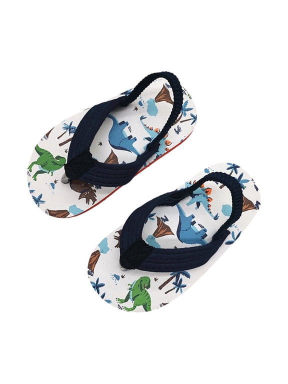 Boys Sandals Toddler Beach Shoes Printed Flip Flops For Kids Summer Slides Elastic Strap Lightweight Breathable Outdoor Casual Walking Sandals Beige US:9/4-5 Years