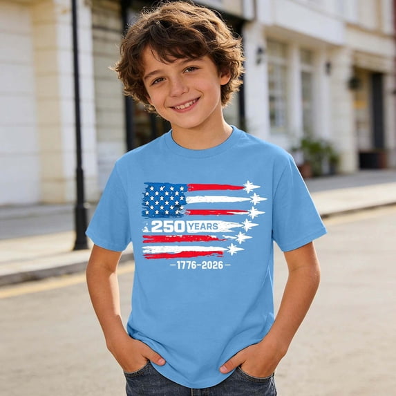 EliteGoogv Boys T Shirts Crew Neck Short Sleeve Graphic T Shirts For Boys Comfortable Holiday Tee Tops Vacation Fall Summer Tees Blue 8-9 Years
