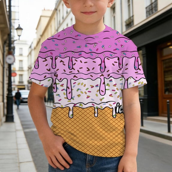 EliteGoogv Boys T Shirts Crew Neck Short Sleeve Graphic Tee Tops For Boys Comfortable Dailywear Tees Holiday Fall Summer T Shirts Purple 2-3 Years