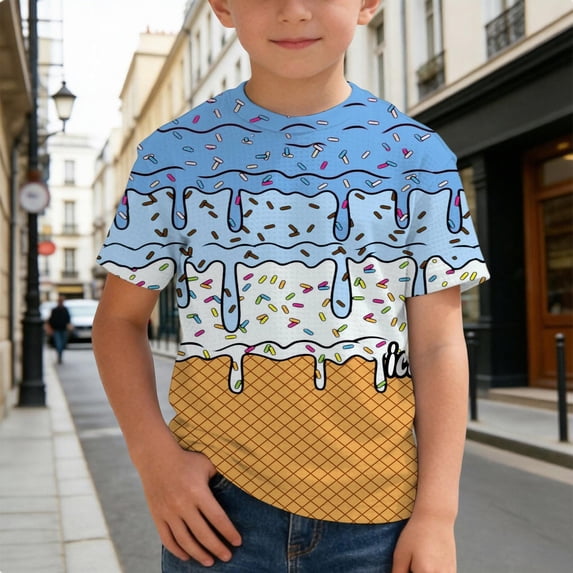 EliteGoogv Boys T Shirts Crew Neck Short Sleeve Graphic Tee Tops For Boys Comfortable Dailywear Tees Holiday Fall Summer T Shirts Sky Blue 5-6 Years