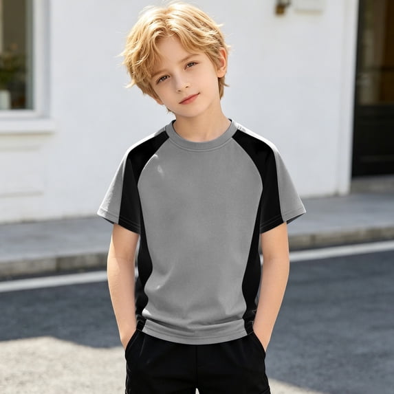 EliteGoogv Boys T Shirts Crew Neck Short Sleeve Graphic Tees For Boys Comfortable Casual T Shirts School Fall Summer Tee Tops Grey 6-7 Years