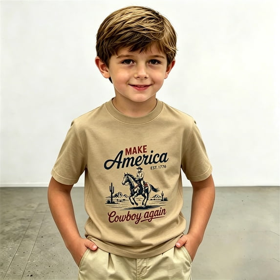 EliteGoogv Boys T Shirts Crew Neck Short Sleeve Graphic Tees For Boys Cute Style Holiday T Shirts Vacation Summer Fall Tee Tops Khaki 4-5 Years
