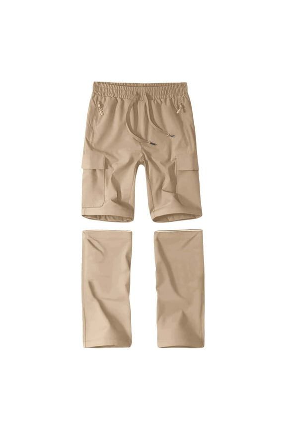 Boys Waterproof Convertible Pants Outdoor Quick Dry Hiking Pants Zip Off Legs Cargo Pants For Kids Youth Camping Trekking,Khaki,130=S