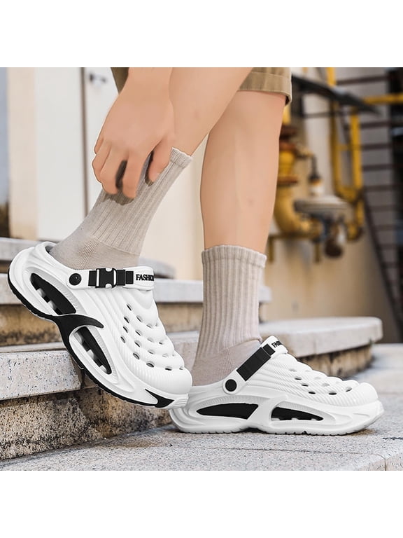 Clogs For Men Thick Sole Closed Toe Clogs For Men Non Sporty On Sandals Summer Vacation Outdoor Beach Slippers White