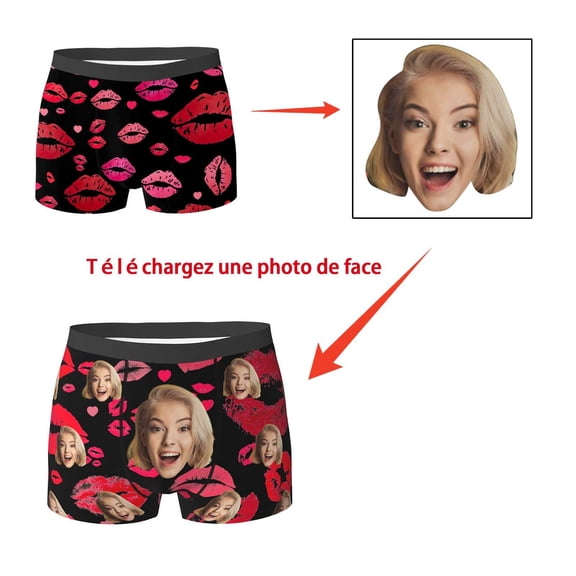 EliteGoogv Custom Face Boxer Briefs Shorts Underwear With Photo Picture For Men Valentine'S Birthday Men’S Underwear Red XL