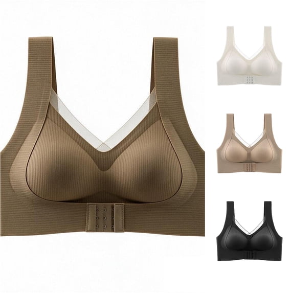 EliteGoogv Front Closure Bras For Women Racerback Bras For Women Seamless Lightweight Adjustable Straps Womens Bras Supportive Everyday Bras For Women Coffee XL